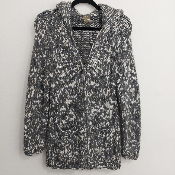 Go Silk Hooded Gray Silk Wool Blend Chunky Marled Gray White Button Cardigan S. - Picture 6 of 10